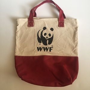 WWF World Wildlife Fund Canvas Red White Tote Bag